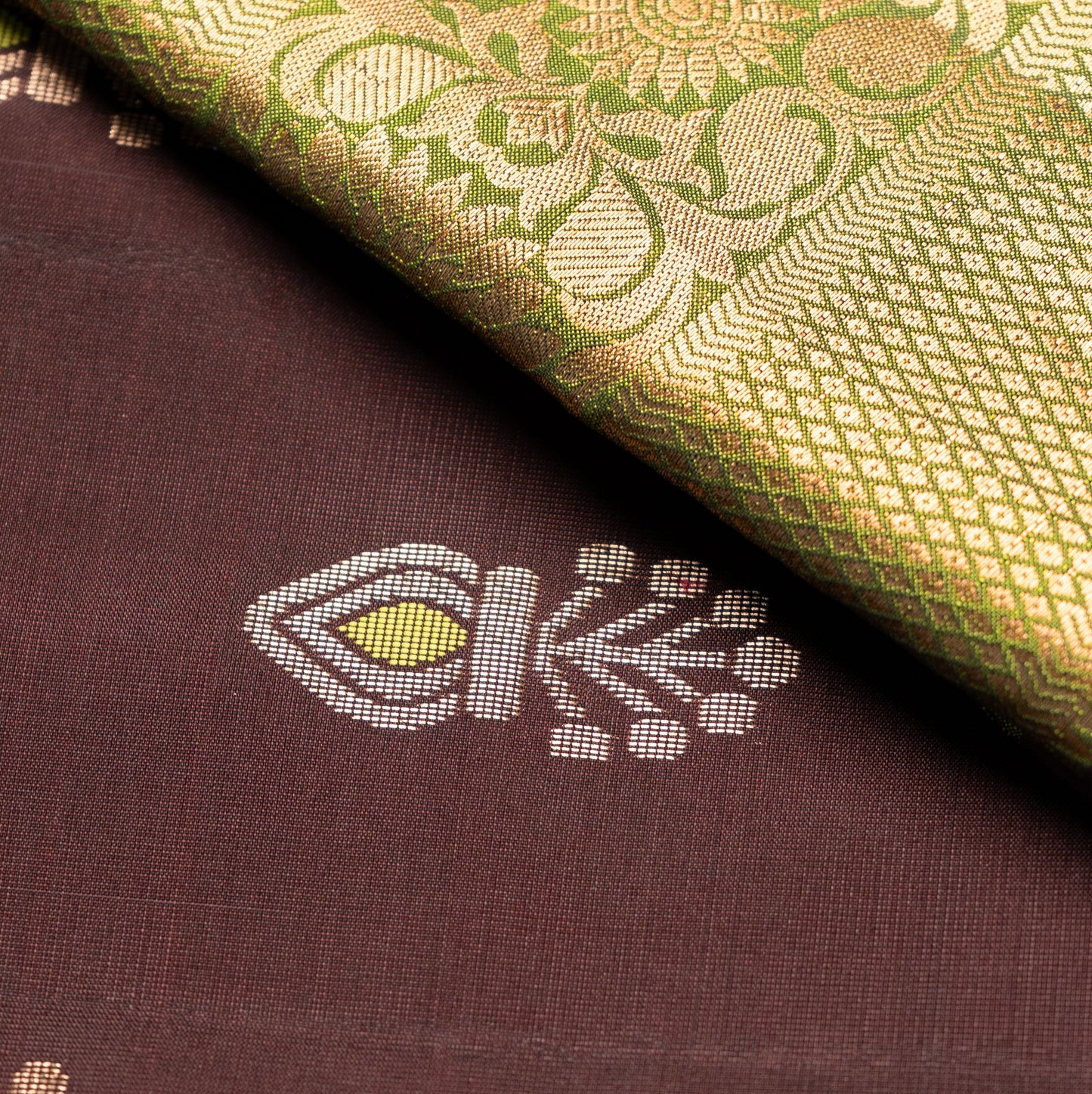 Pure Kanchipuram Brown Green Saree with Zari Border
