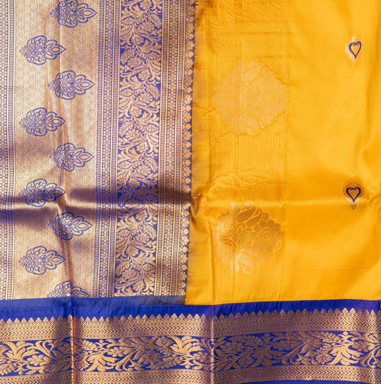 Yellow Gadwal Semi Silk Saree With Contrast Border