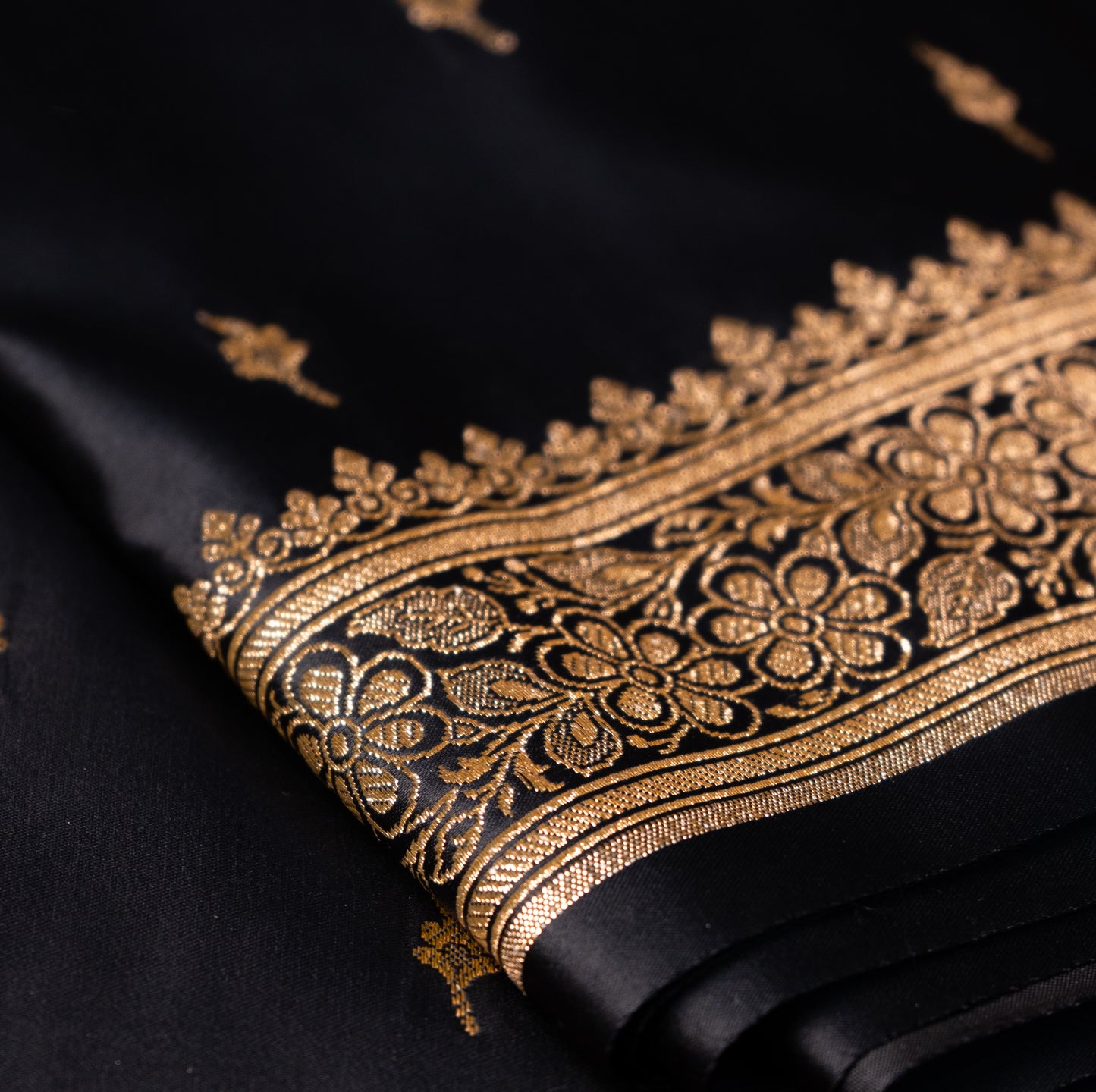 Black Shalu Saree with Golden Zari