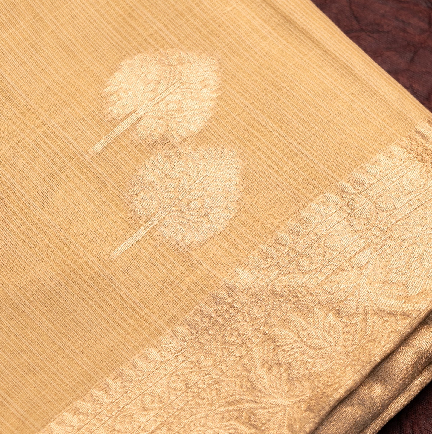 Fancy Golden Color Cotton Saree