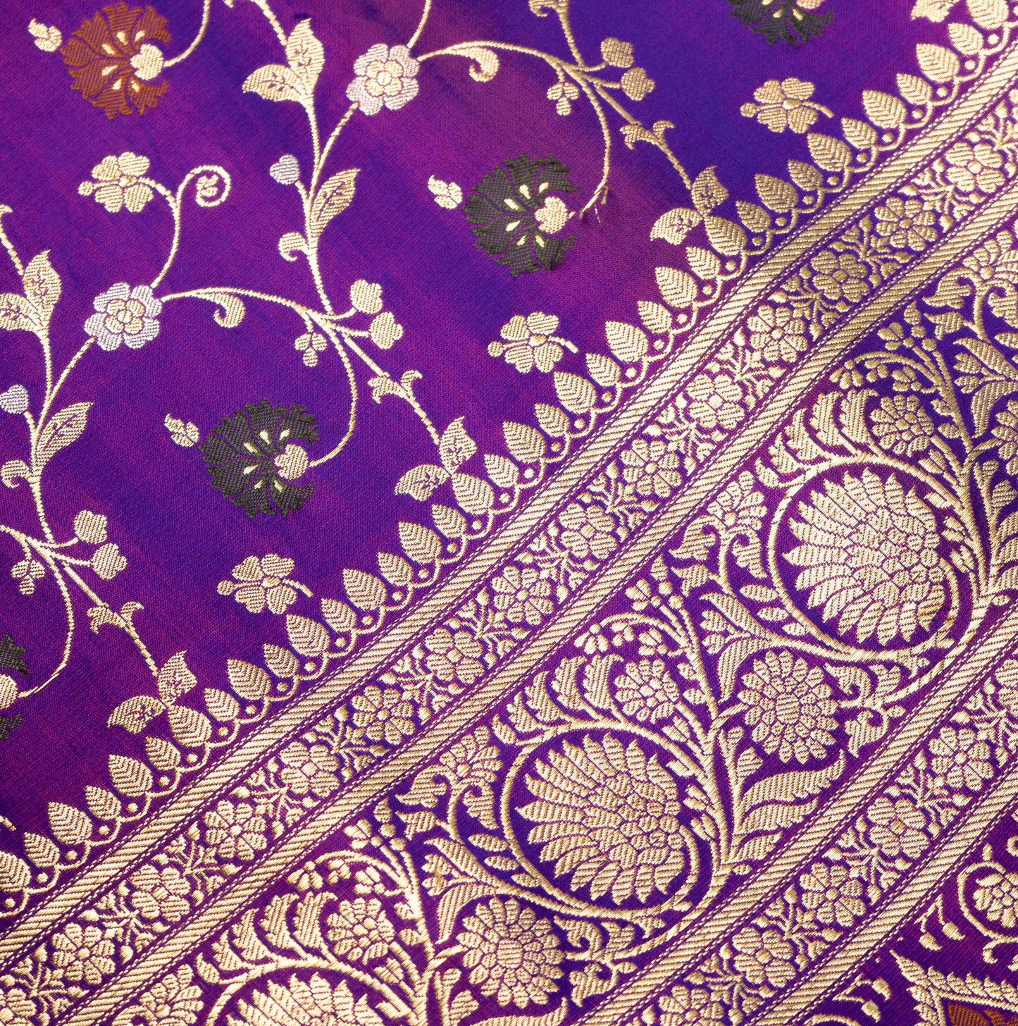 Cross Jamun Banarasi Shalu Saree with Golden Zari