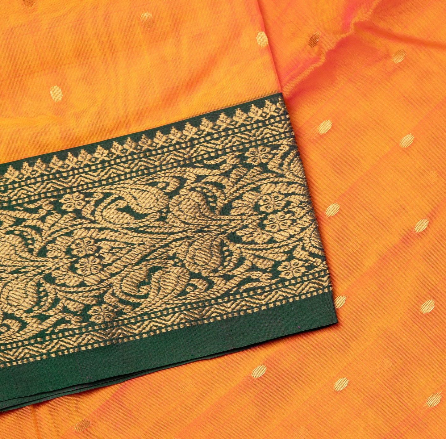 Chanderi Katan Silk in Cross Mango with Traditional Border