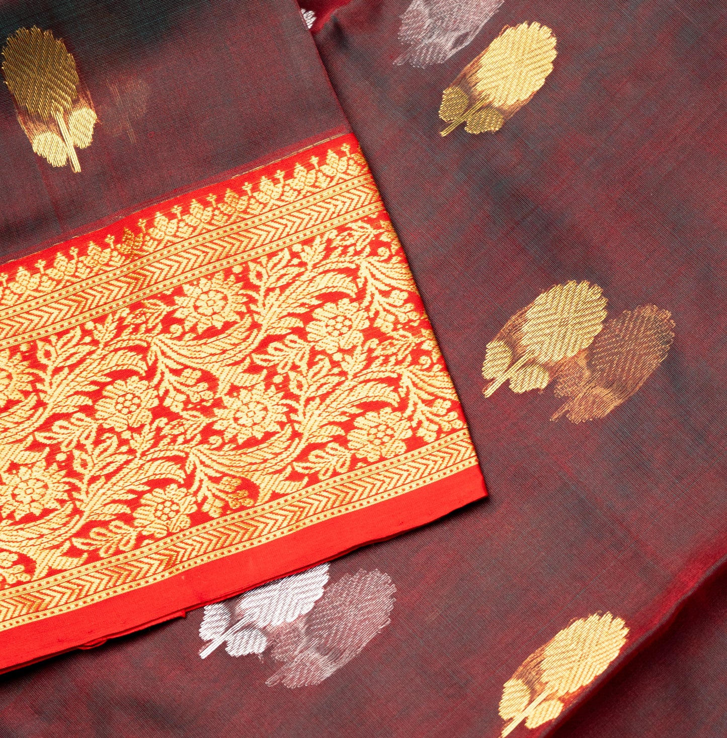 Chanderi Katan Silk Saree in Cross Brown with Medium Traditional Border