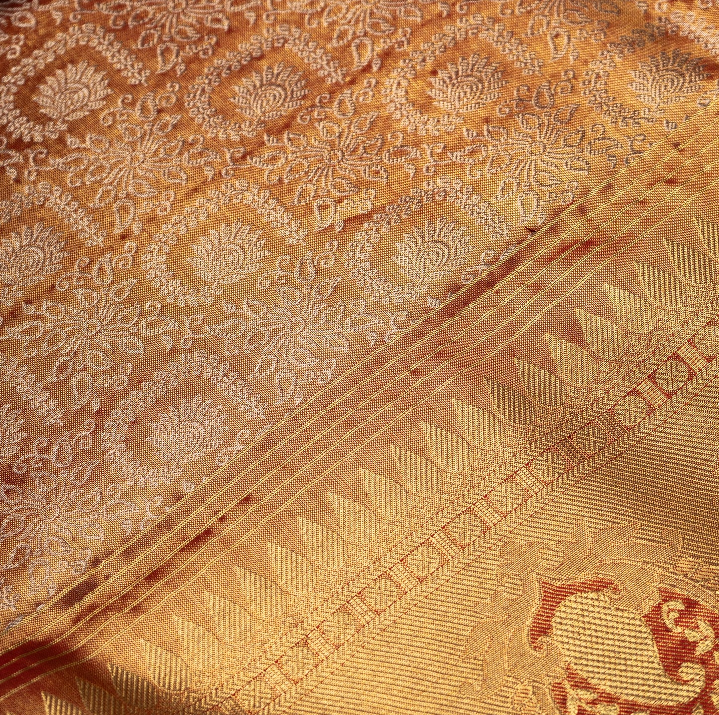 Pure Tissue Silk Saree in Orange Red with Red Border