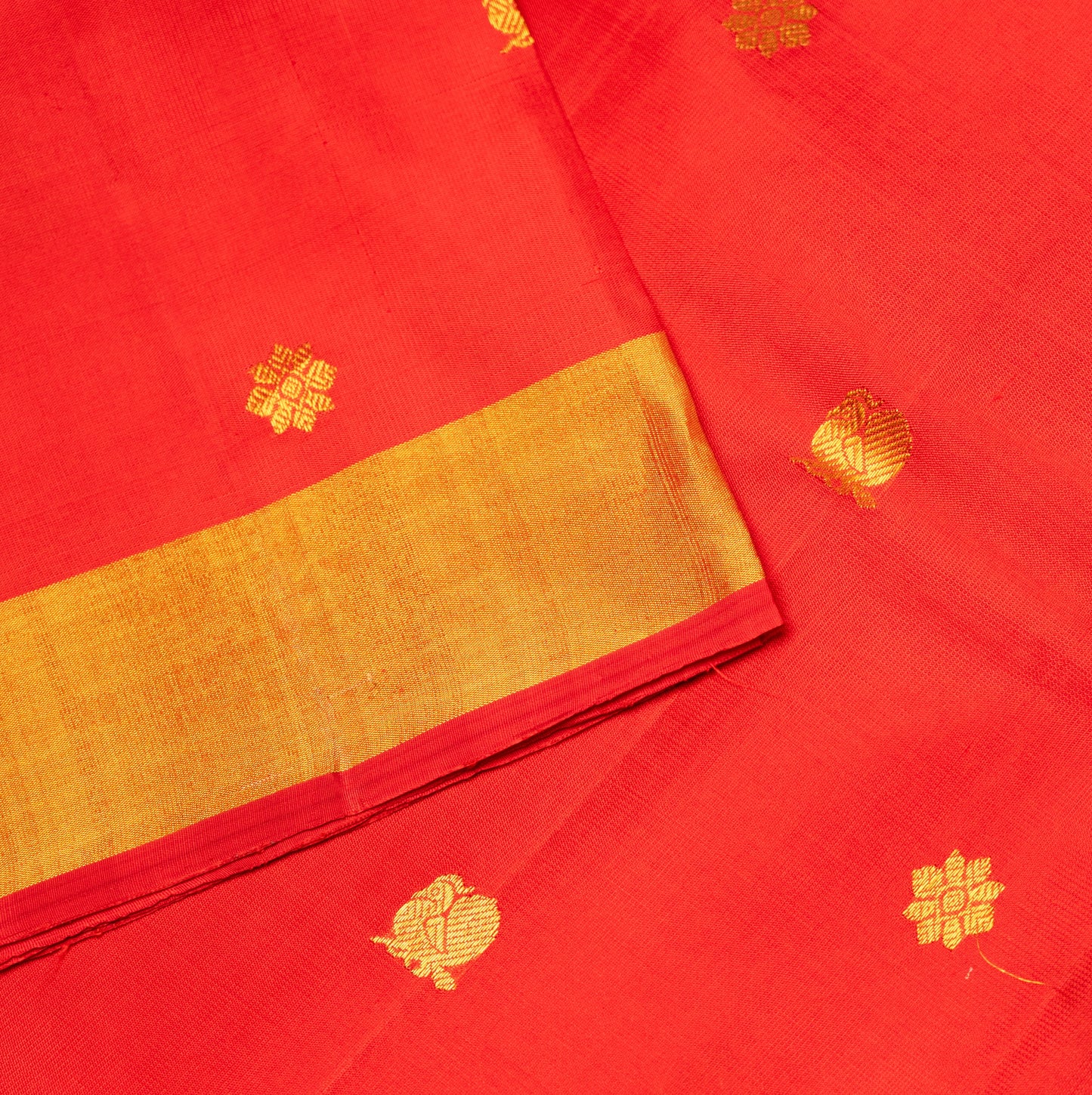 Pure Soft Silk Saree in Red and Green Color with Golden Patti Border