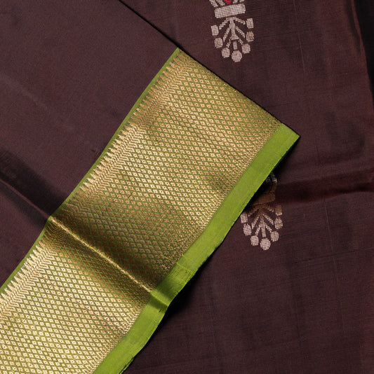 Pure Kanchipuram Brown Green Saree with Zari Border