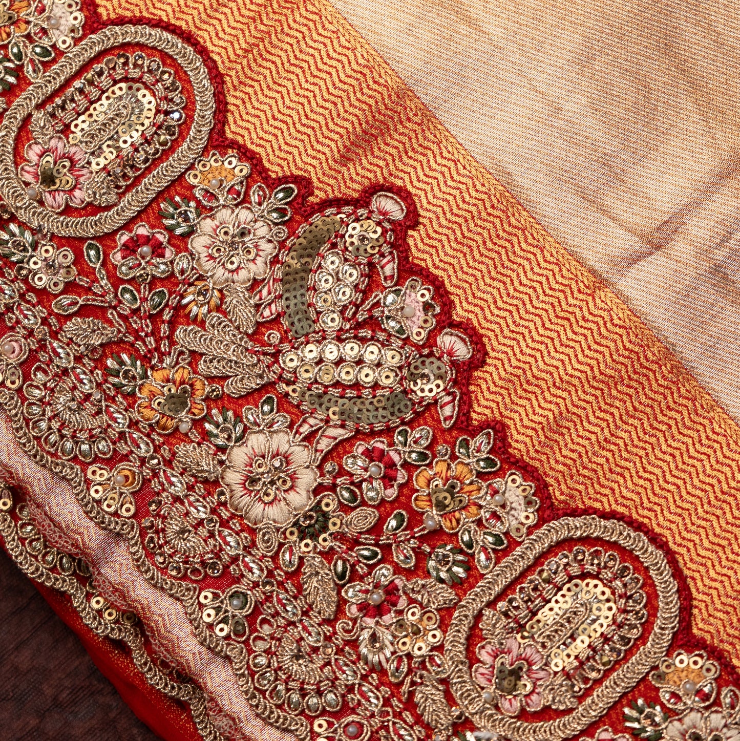 Golden Orange Designer Saree with Heavy Work Border & Designer Blouse