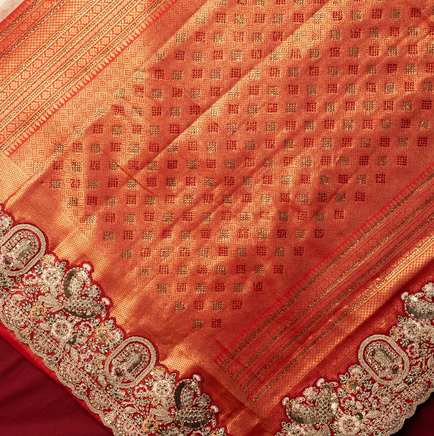 Golden Orange Designer Saree with Heavy Work Border & Designer Blouse