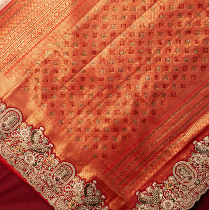 Golden Orange Designer Saree with Heavy Work Border & Designer Blouse