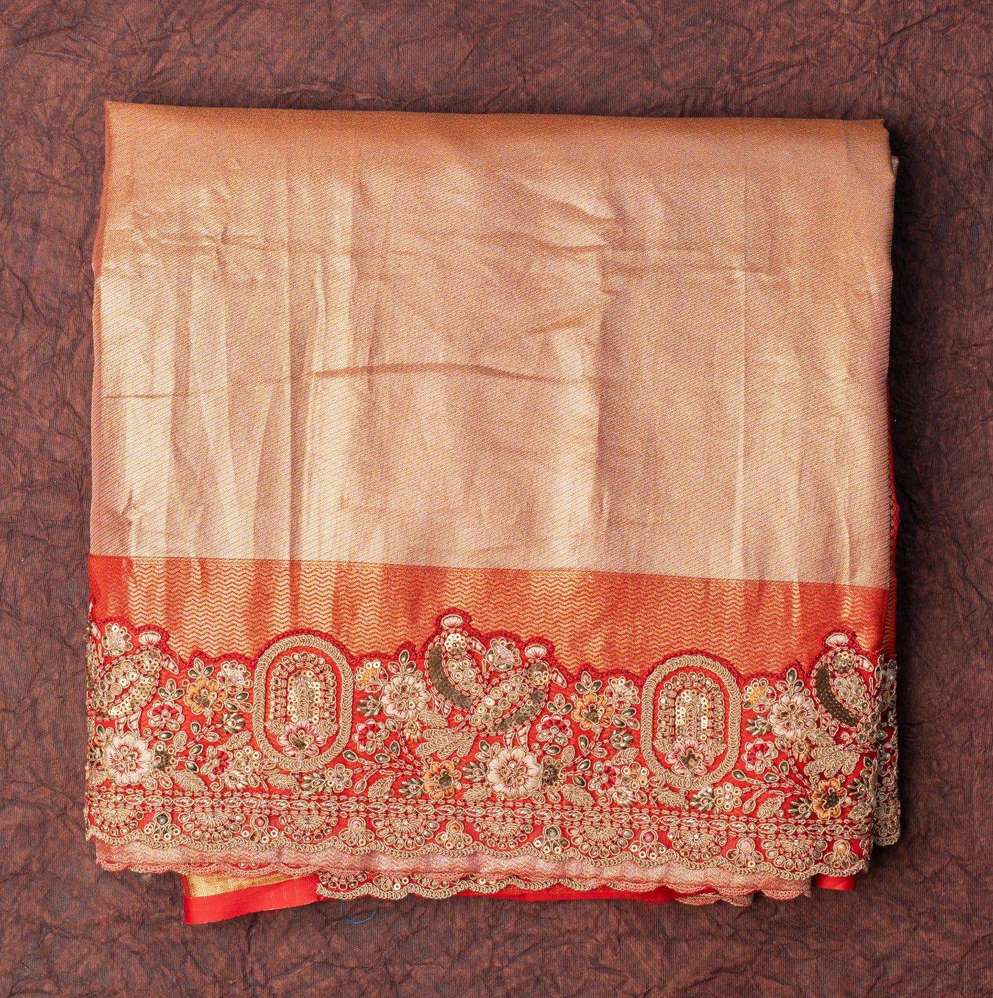 Golden Orange Designer Saree with Heavy Work Border & Designer Blouse