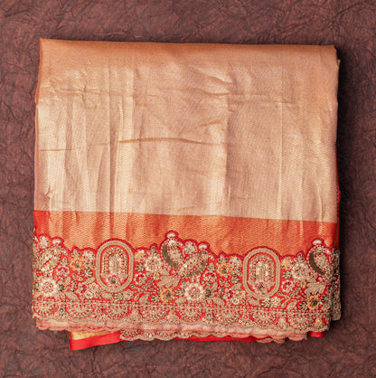 Golden Orange Designer Saree with Heavy Work Border & Designer Blouse
