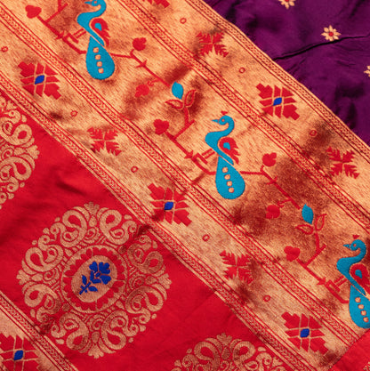 Wine Paithani Saree Contrast Border