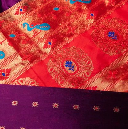 Wine Paithani Saree Contrast Border