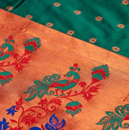Bottle Green Paithani Saree Contrast Border