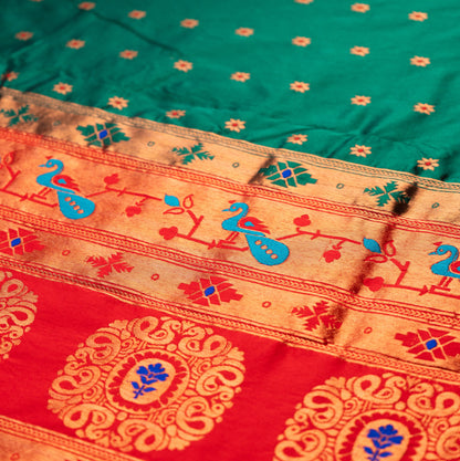 Bottle Green Paithani Saree Contrast Border