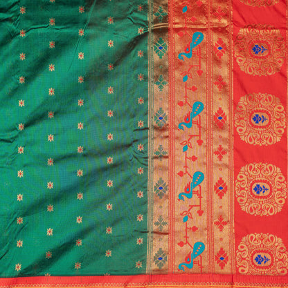 Bottle Green Paithani Saree Contrast Border