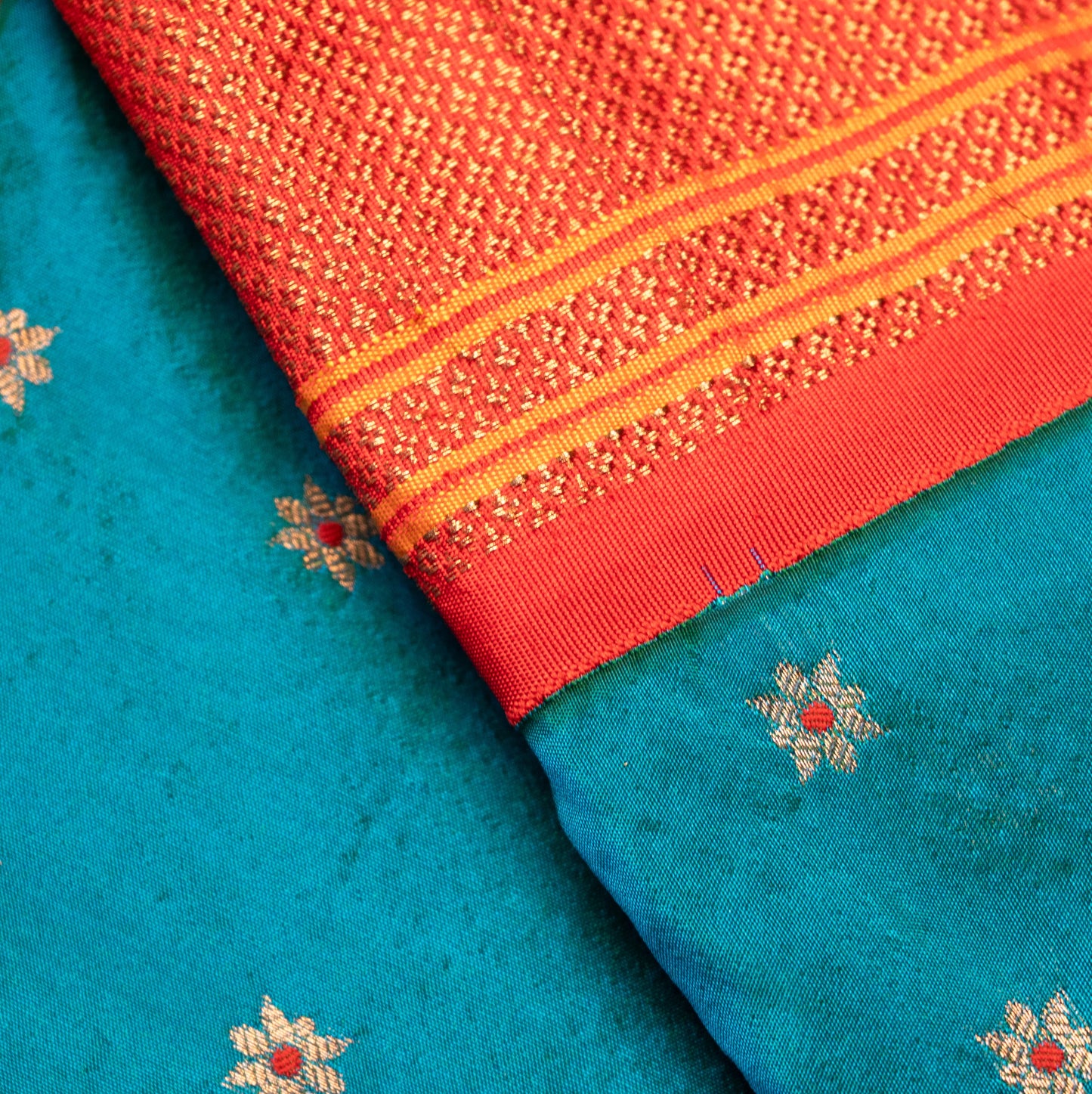Shiny Blue Paithani Saree Contrast Border