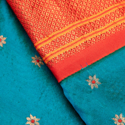 Shiny Blue Paithani Saree Contrast Border