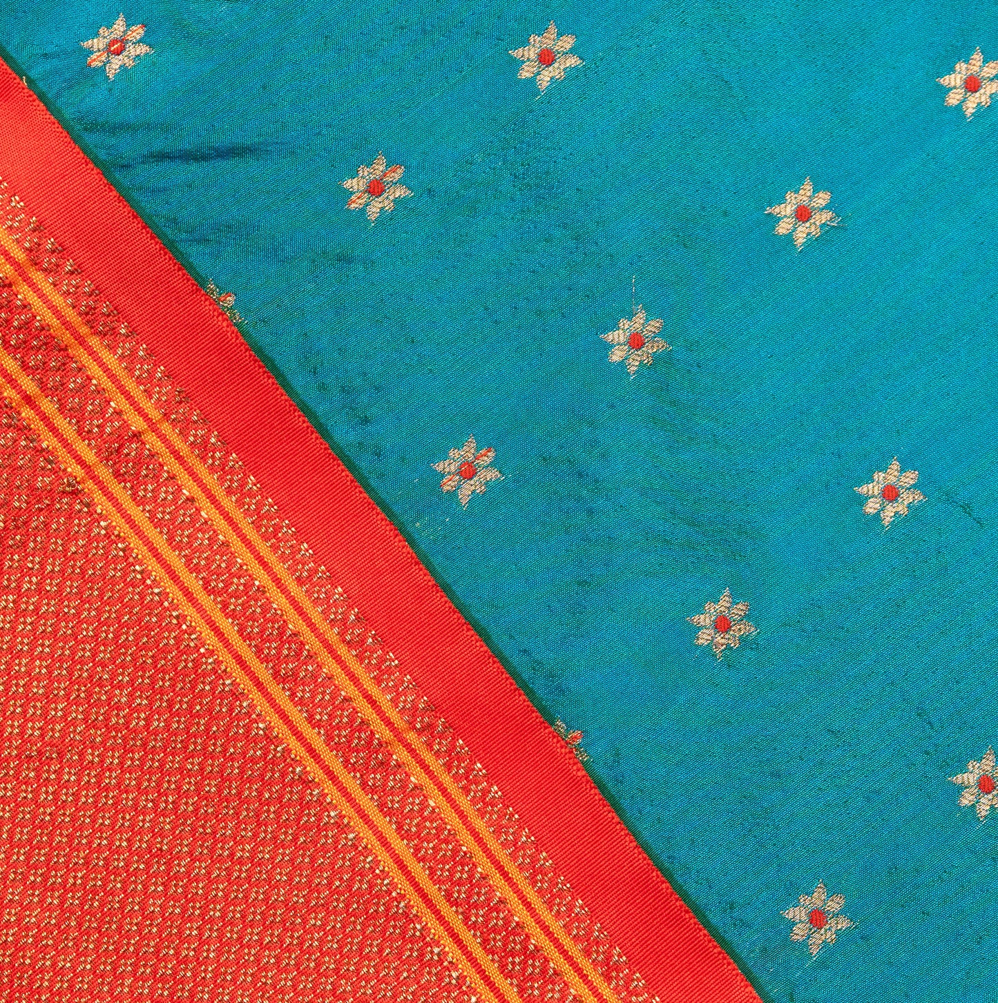 Shiny Blue Paithani Saree Contrast Border