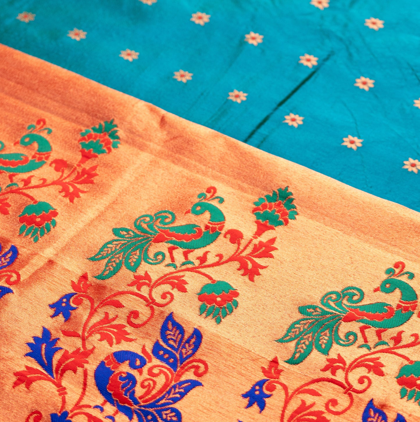 Shiny Blue Paithani Saree Contrast Border