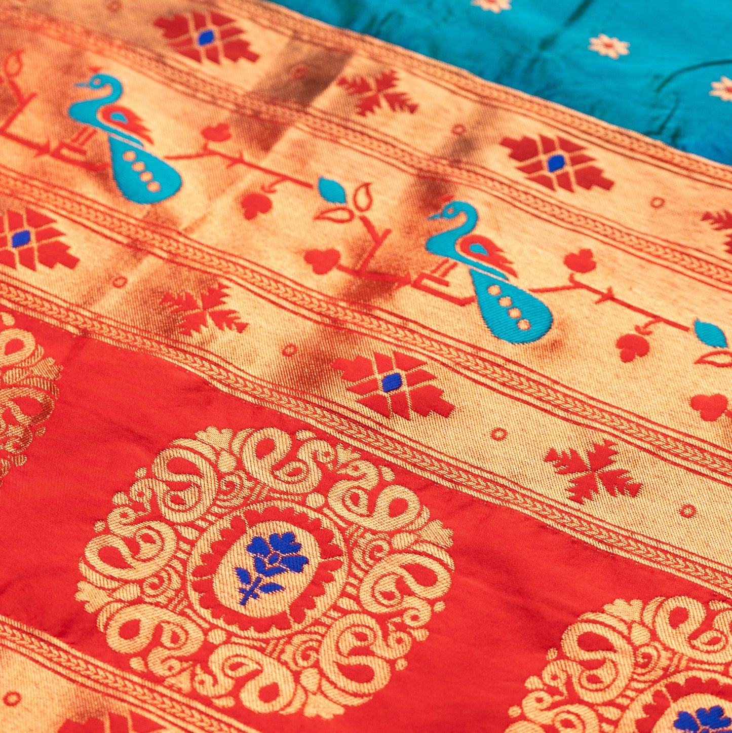 Shiny Blue Paithani Saree Contrast Border