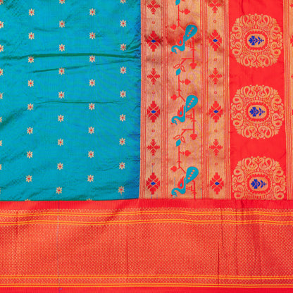 Shiny Blue Paithani Saree Contrast Border