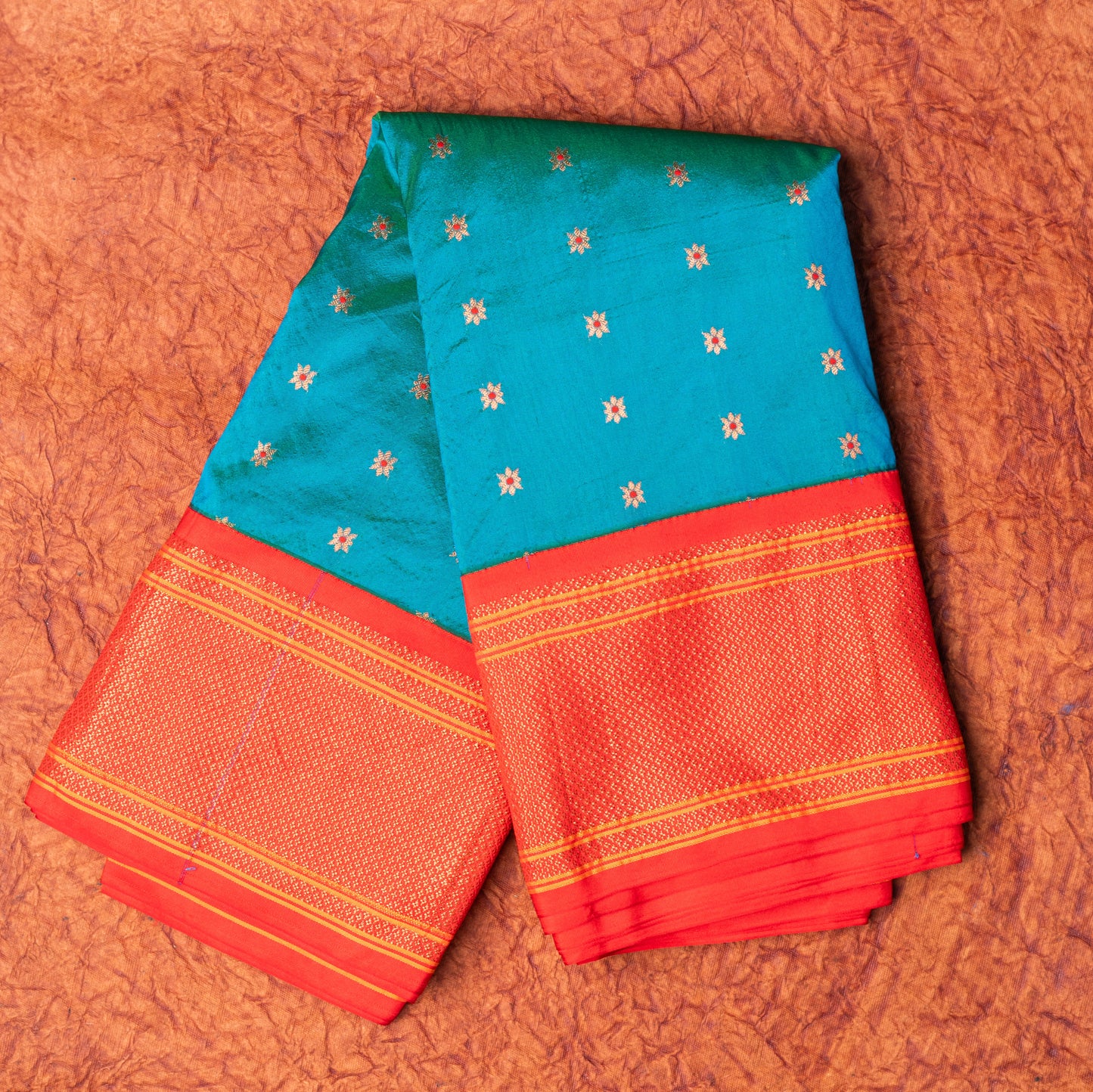 Shiny Blue Paithani Saree Contrast Border