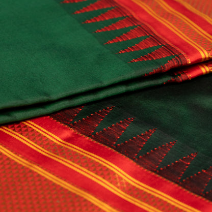 Bottle Green Ilkal Saree With Contrast Border