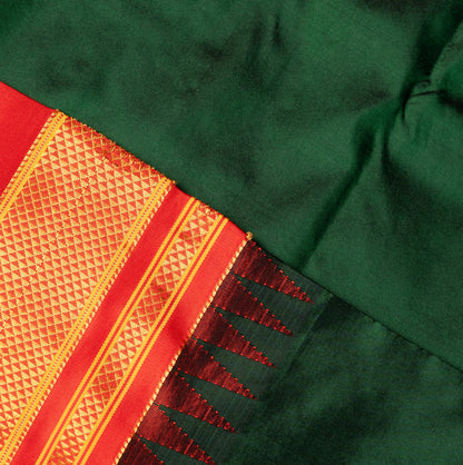 Bottle Green Ilkal Saree With Contrast Border