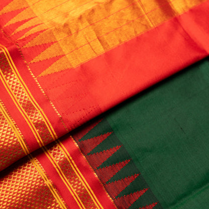 Bottle Green Ilkal Saree With Contrast Border