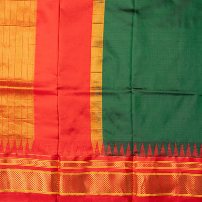 Bottle Green Ilkal Saree With Contrast Border