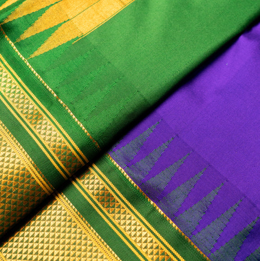 Ink Blue Ilkal Pure Silk Saree with Contrast Border