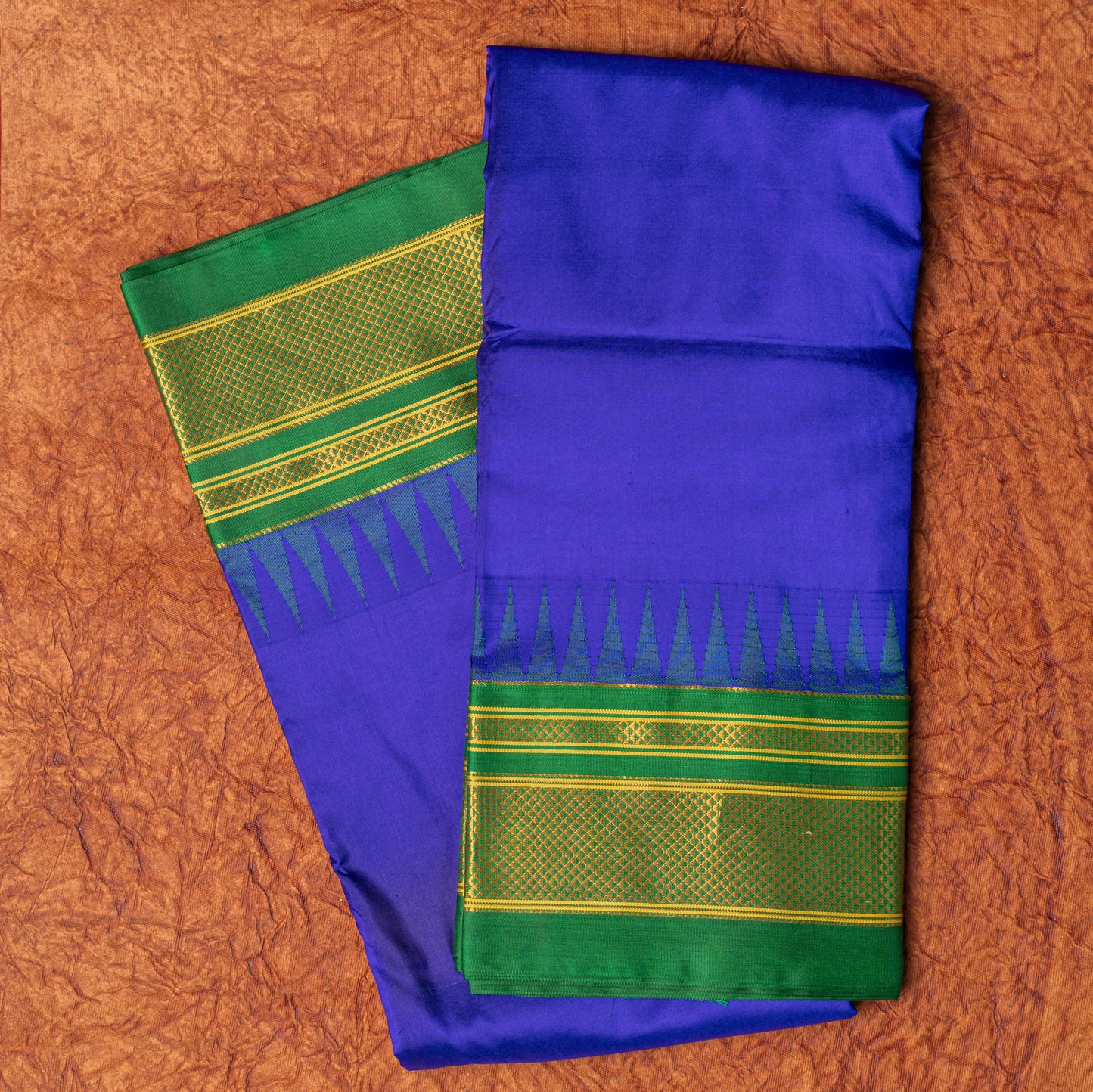 Ink Blue Ilkal Pure Silk Saree with Contrast Border