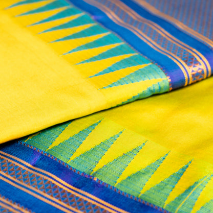Parrot Green Ilkal Pure Silk Saree with Contrast Border