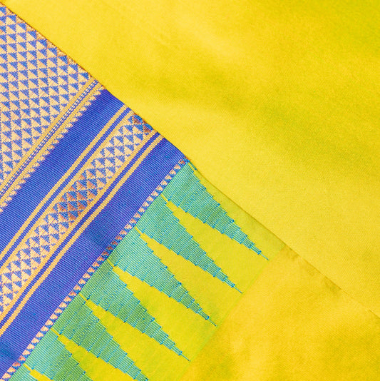 Parrot Green Ilkal Pure Silk Saree with Contrast Border