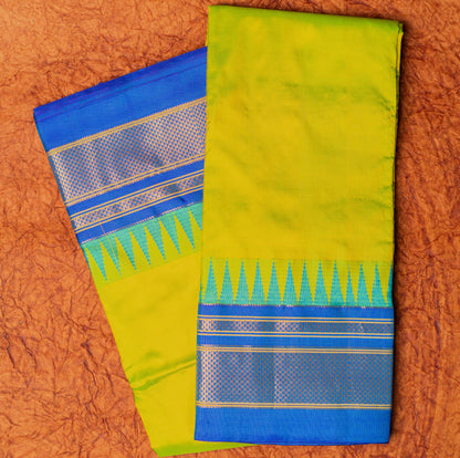 Parrot Green Ilkal Pure Silk Saree with Contrast Border