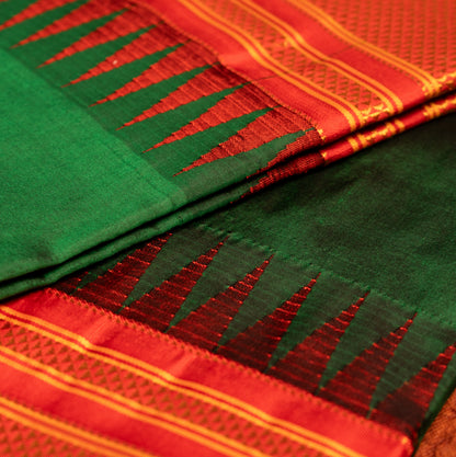 Cherry red Ilkal Pure Silk Saree with Contrast Border