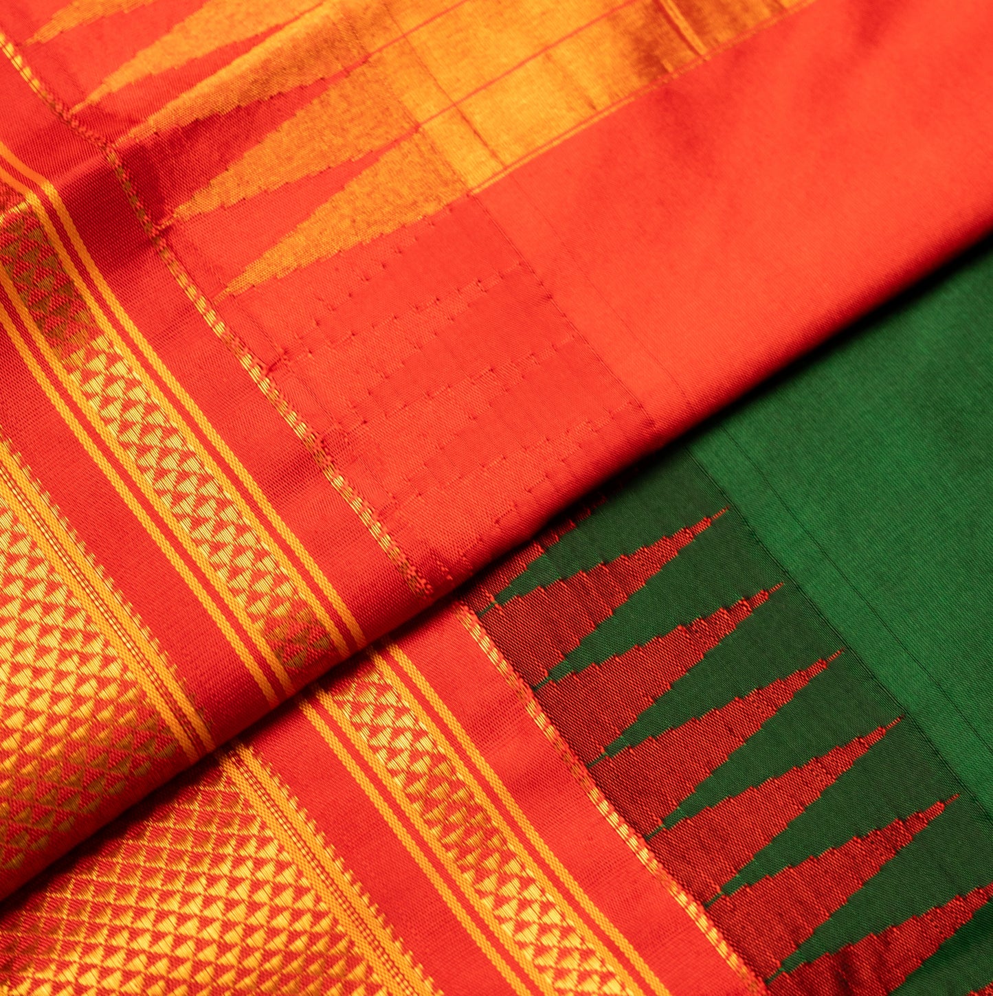 Cherry red Ilkal Pure Silk Saree with Contrast Border