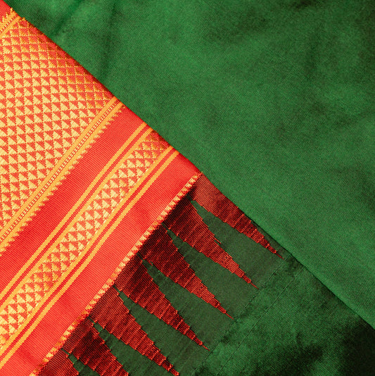 Cherry red Ilkal Pure Silk Saree with Contrast Border