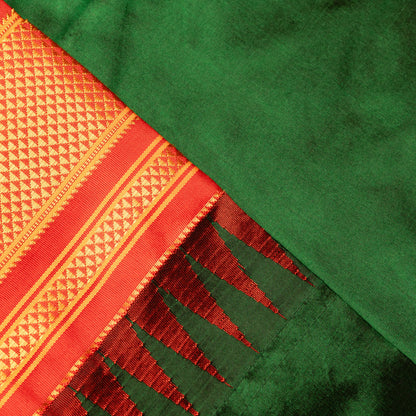 Cherry red Ilkal Pure Silk Saree with Contrast Border
