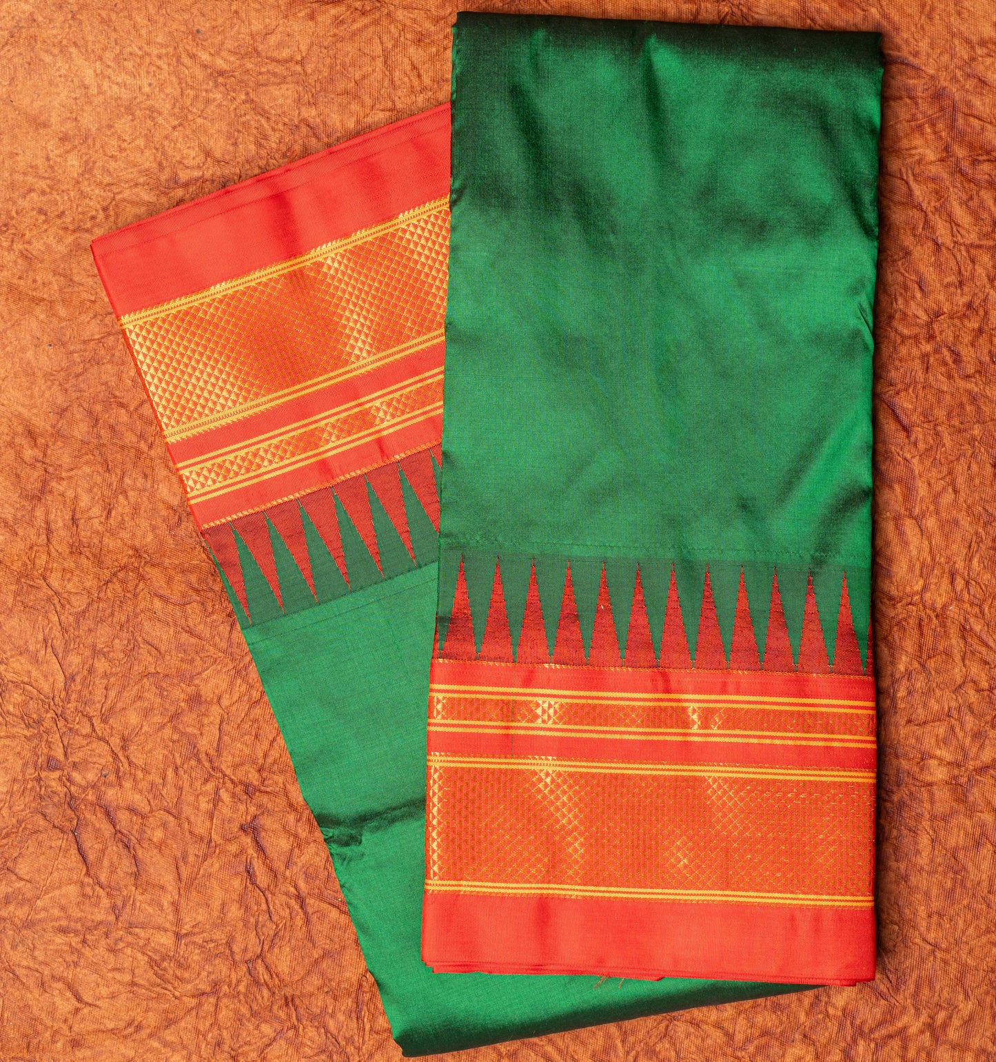 Cherry red Ilkal Pure Silk Saree with Contrast Border