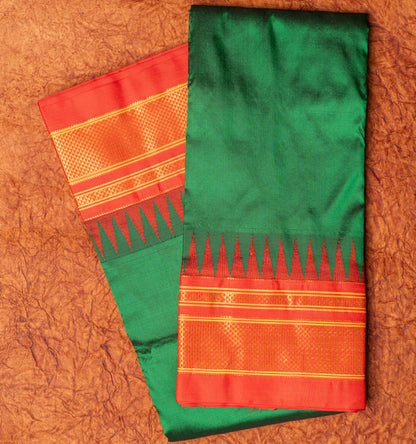 Cherry red Ilkal Pure Silk Saree with Contrast Border