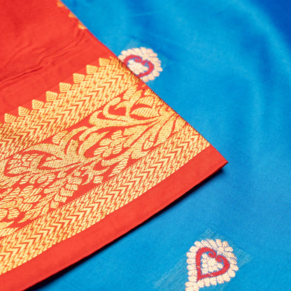 Light Blue Gadwal Saree With Contrast Border