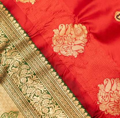 Red Gadwal Saree With Contrast Border