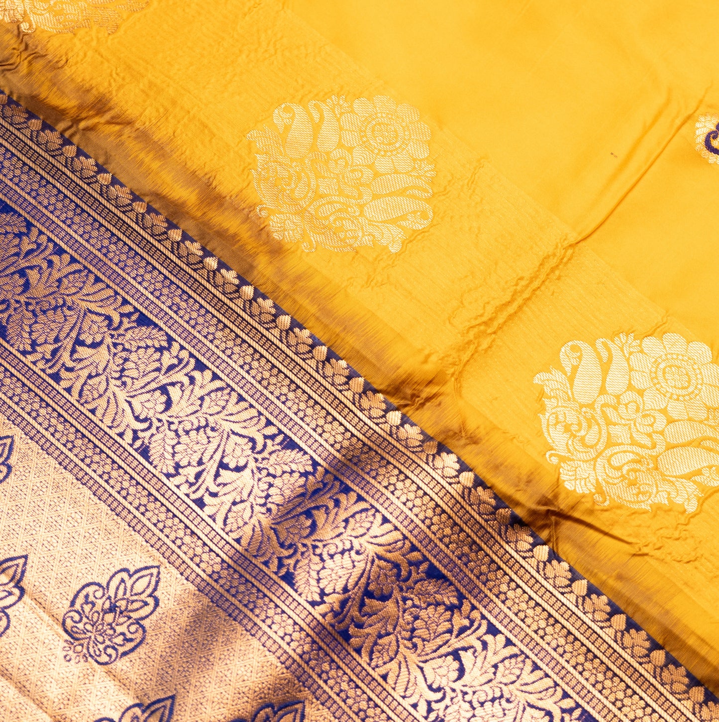 Yellow Gadwal Semi Silk Saree With Contrast Border