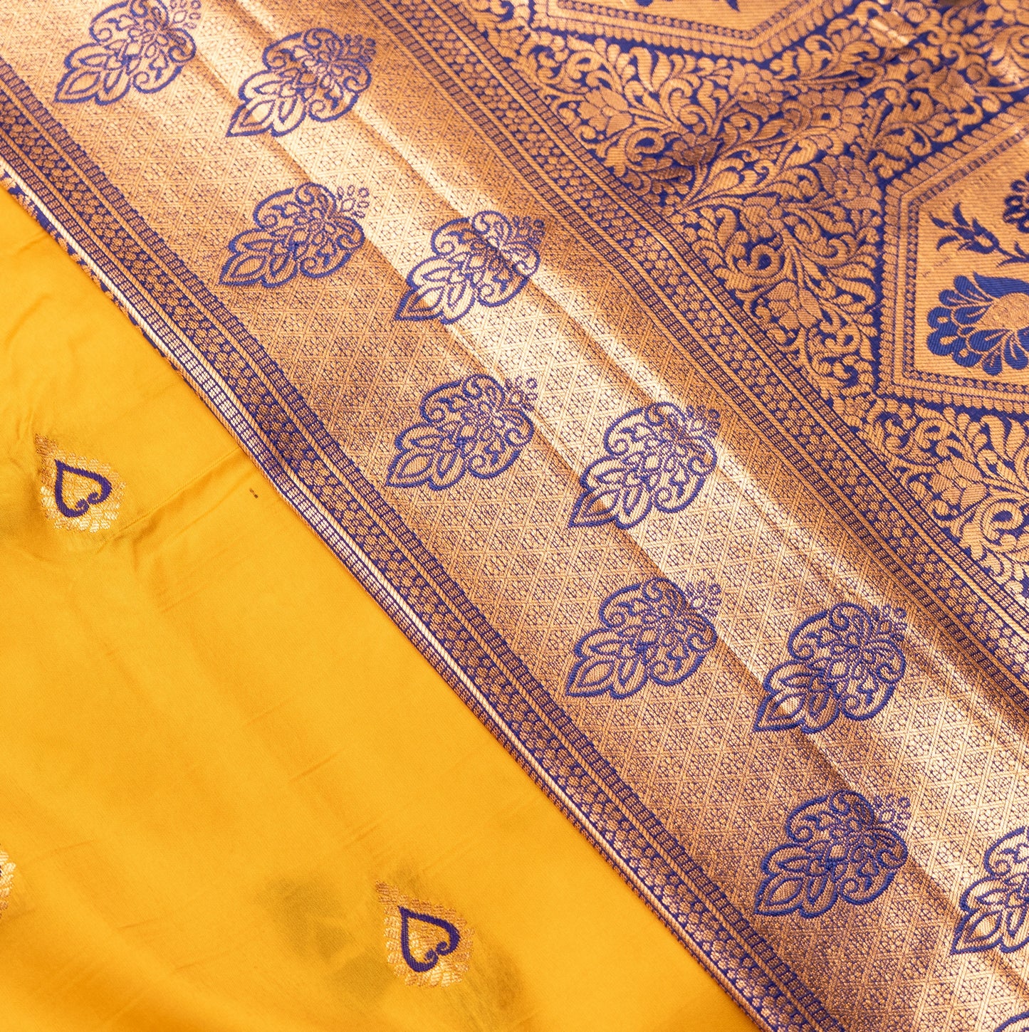 Yellow Gadwal Semi Silk Saree With Contrast Border