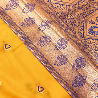 Yellow Gadwal Semi Silk Saree With Contrast Border