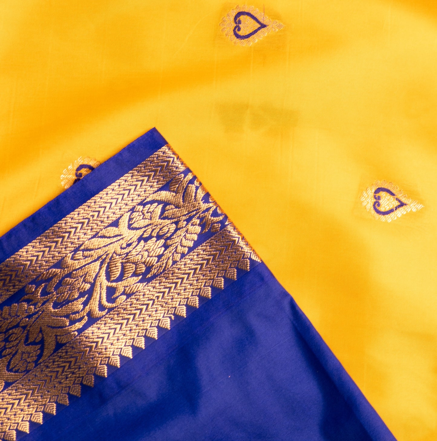 Yellow Gadwal Semi Silk Saree With Contrast Border