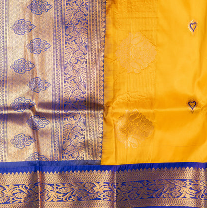 Yellow Gadwal Semi Silk Saree With Contrast Border