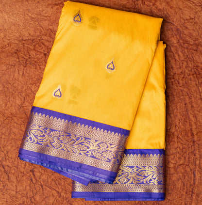 Yellow Gadwal Semi Silk Saree With Contrast Border